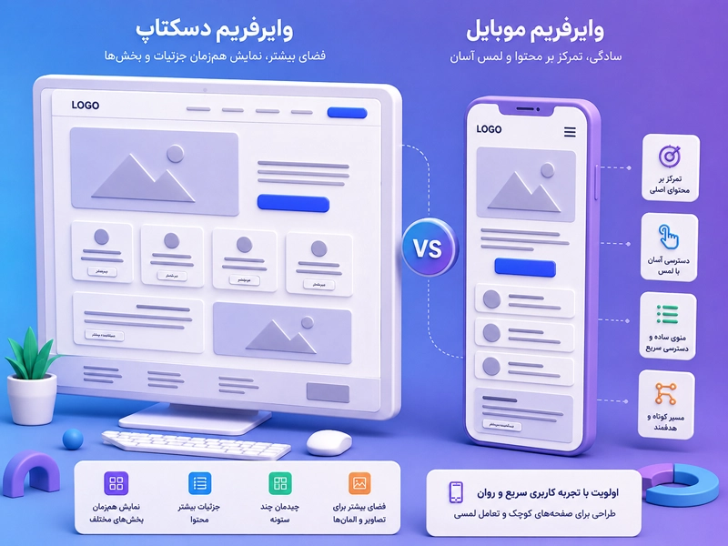 تفاوت وایرفریم موبایل و وب سایت
